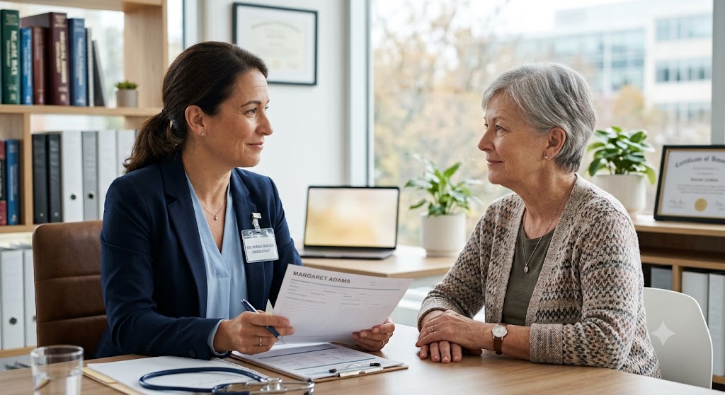 A GIST specialist meeting with a patient in her office
